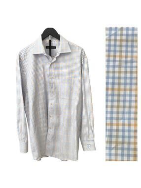 Carnoustie Men's XL Plaid Button Down Shirt Blue Tan Check Long Sleeve Golf